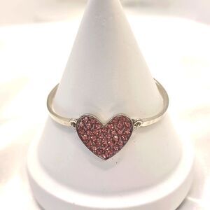 New Pink rhinestone heart silvertone braclet